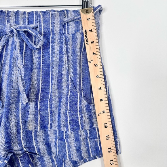 Linen Blend Striped Coastal blue white belted Shorts - Size Medium - Picture 10 of 14
